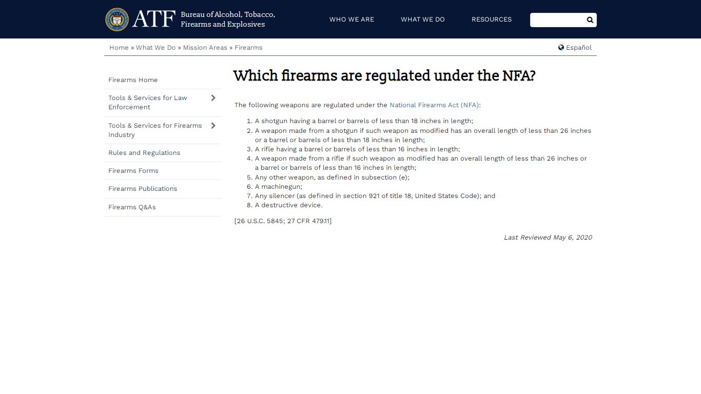 Which firearms are regulated under the NFA?